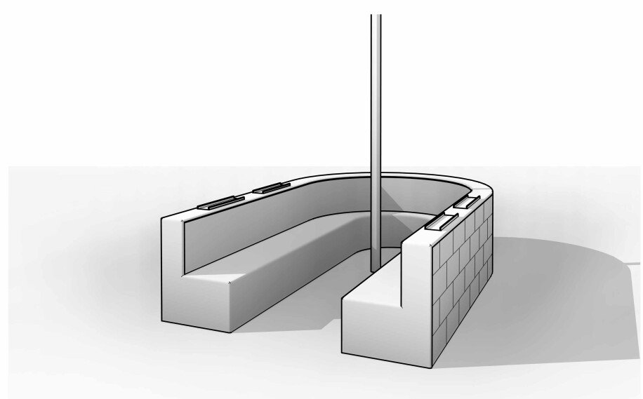 Design drawing of a round-base flag monument